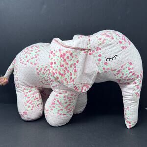 Pottery Barn Kids Patchwork Elephant Plush 18" Long Pink Floral Stuffed Animal
